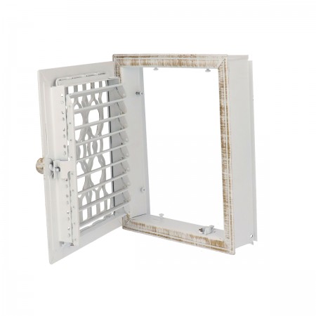 Kandallórács 23 x 28 cm kovácsoltvas fehér arany antikolt zsalus fém szellőzőrács